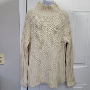 Banana Republic Wool Alpaca Blend Ivory Mock Neck Cable Knit Sweater Size XL
